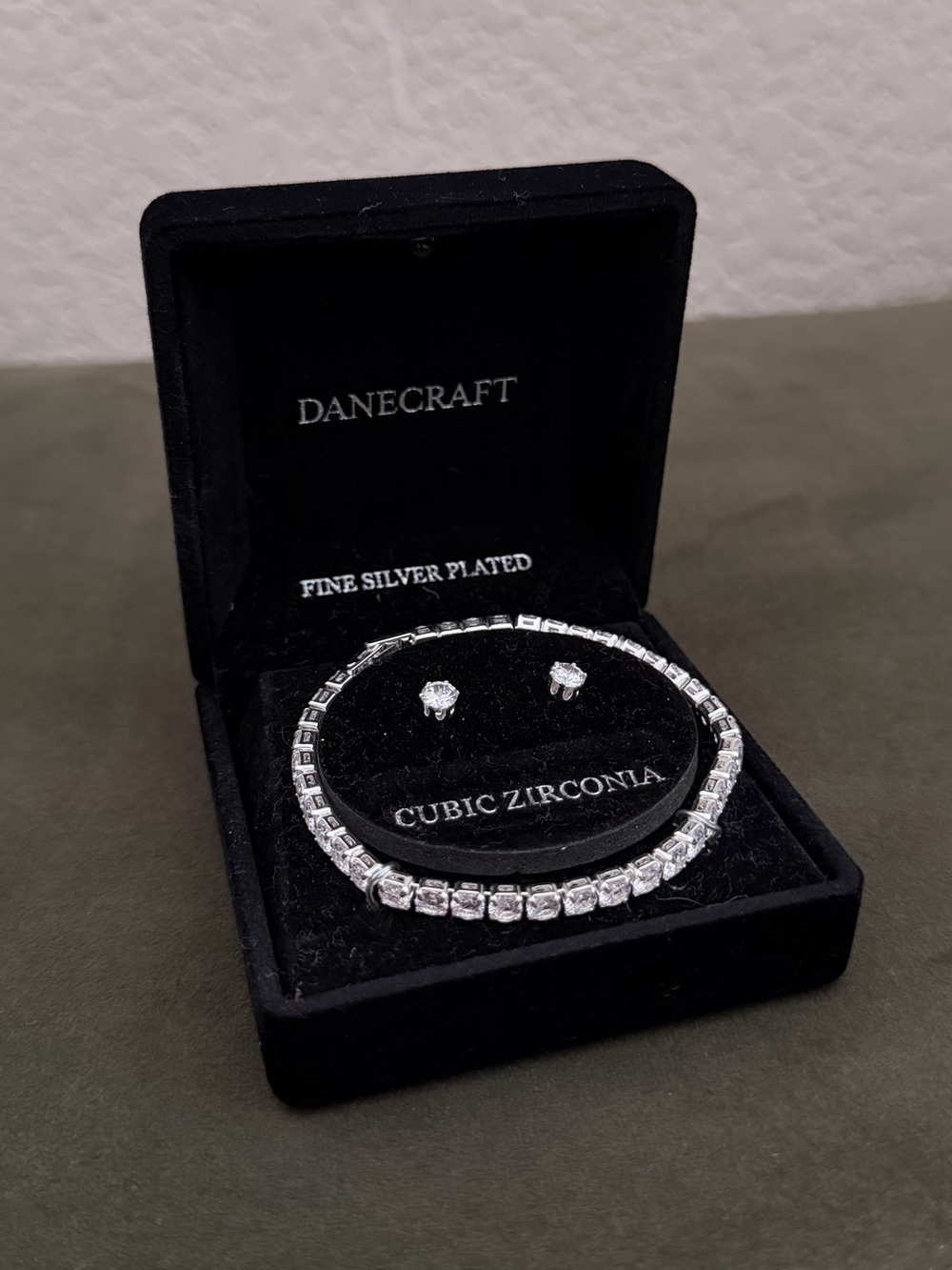Danecraft Silver-Plated Cubic Zirconia Tennis Bracelet and Studs